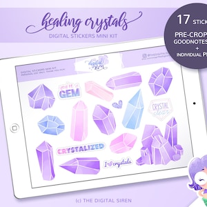 Healing crystals digital stickers mini kit, digital planner stickers pre cropped for goodnotes, individual PNG for notability, zoomnotes