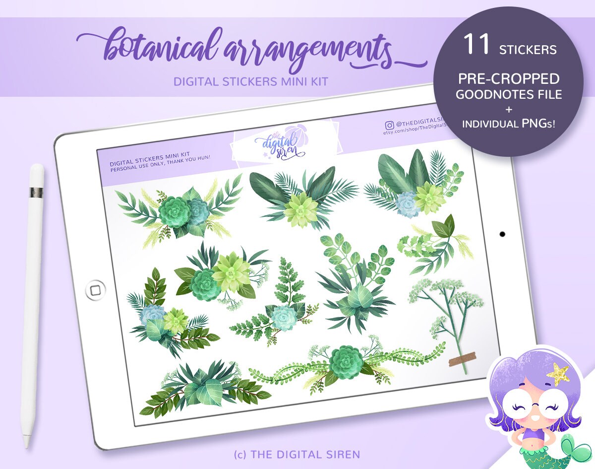 Botanical PLANT Digital Stickers for GoodNotes - Pre Cropped