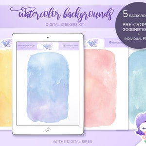 Watercolor Backgrounds digital stickers kit, functional planner stickers pre cropped for goodnotes, individual PNG for notability, zoomnotes