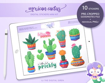 Mexican Cactus Digital Planner Stickers, Goodnotes PNG (Mini Kit)