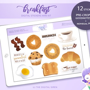 Breakfast stickers mini kit, brunch, coffee and food stickers pre cropped for goodnotes, individual PNG for notability, zoomnotes, xodo
