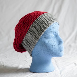 Red and Grey Crochet Slouchy Hat