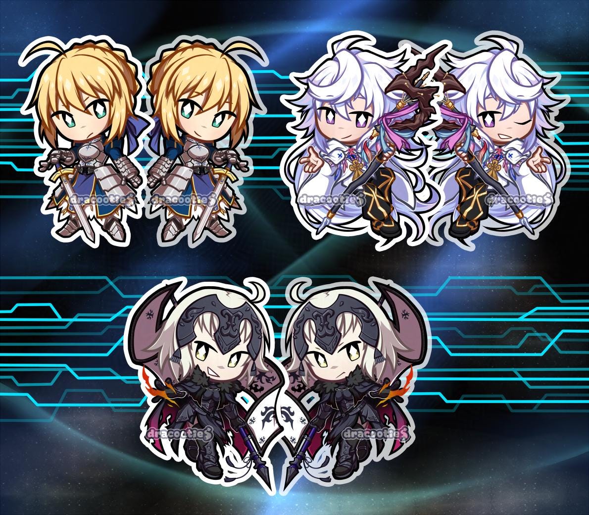 AUF LAGER Fate/Grand Order Acrylcharme | Inoffizieller Fan Merch | Artoria, Merlin,Jalter