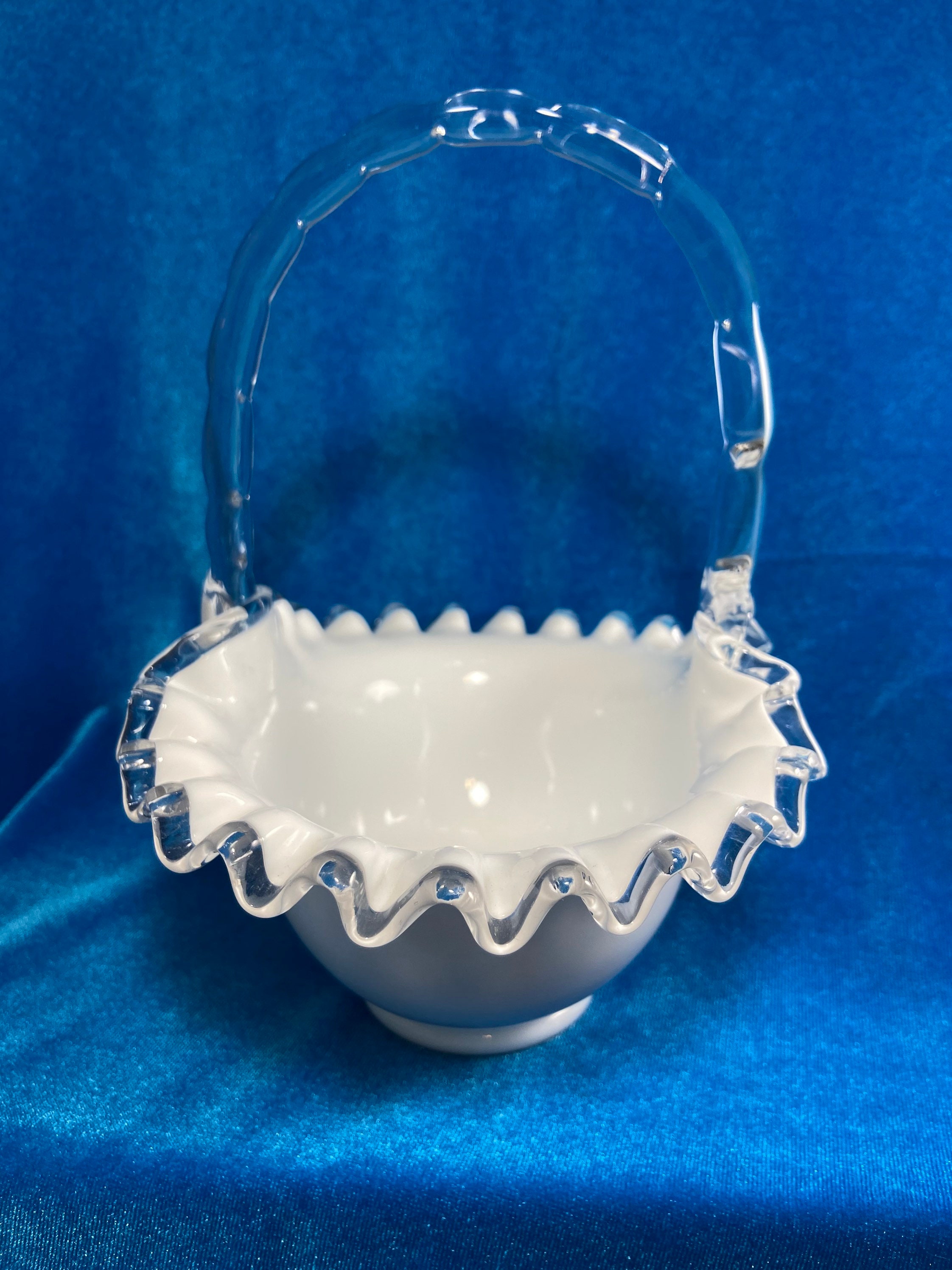 Fenton Art Glass Silver Crest Milk Glass Basket 