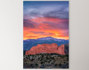 Garden of the Gods and Pikes Peak Sunset - Colorado Springs Wall Art, Pikes Peak Picture, Landscape Photography Prints