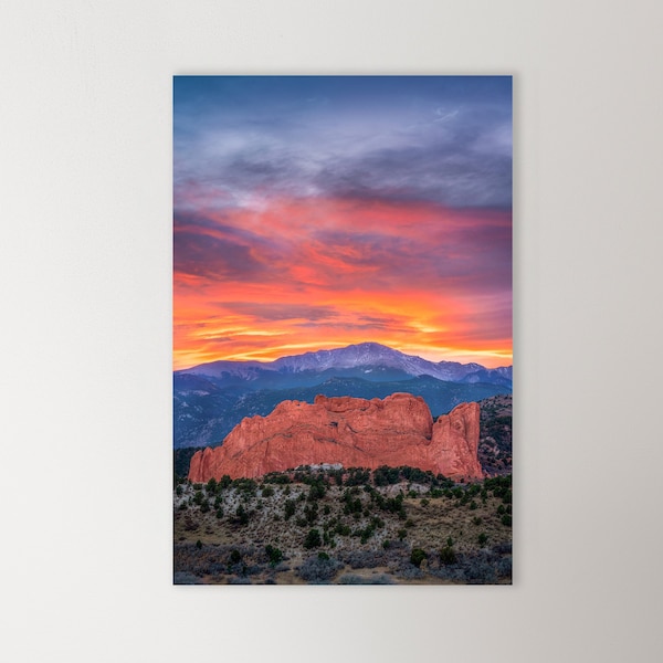 Garden of the Gods and Pikes Peak Sunset - Colorado Springs Wall Art, Pikes Peak Picture, Landscape Photography Prints