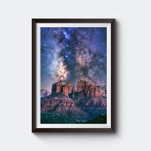 Sedona Fine Art Photography Print, Arizona Starry Night Photo, Milky Way Nightscape, Giclee Print of Cathedral Rock, Arizona Desert Wall Art