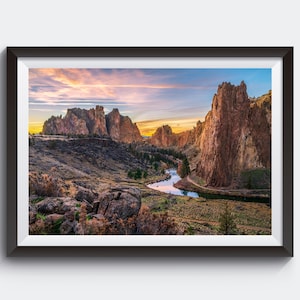 Smith Rock Oregon State Park Sunset - Landscape Photography, Canvas, Giclee and Metal Prints for Home and Office