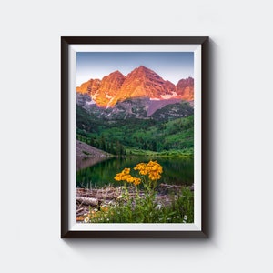 Maroon Bells Photo - Colorado Wall Art - Picture of Rocky Mountains - Landscape Photography Print - Fine Art Print - Wildflowers Photography