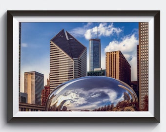 City of Chicago Skyline Photography Prints - Cloud Gate Sculpture - Illinois Cityscape Wall Art