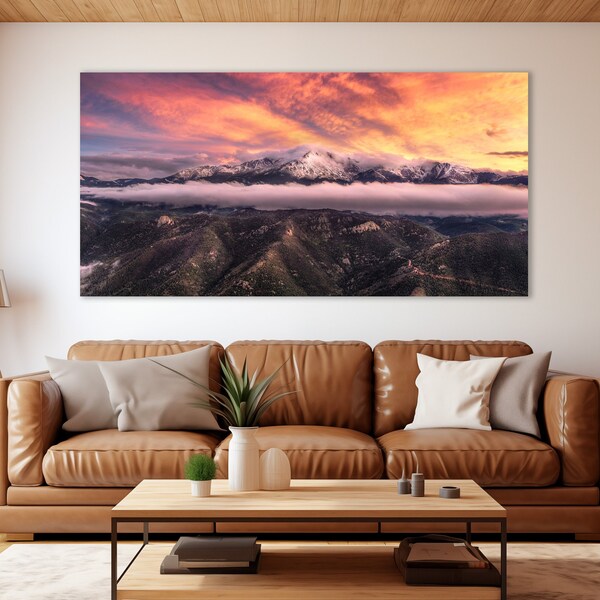 Pikes Peak Sunset Wide Panorama Photo - Colorado Photography - Fine Art Print - Large Mountain Wall Decor - Colorado Springs Wall Art Prints