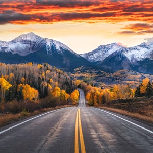 Sunset Over Road Through San Juan Mountains Picture - Telluride Photo - Colorado Wall Art - Travel Photography Print by Daniel Forster