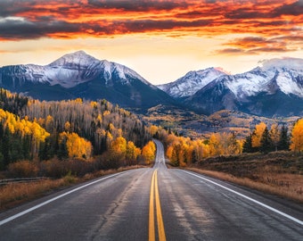 Sunset Over Road Through San Juan Mountains Picture - Telluride Photo - Colorado Wall Art - Travel Photography Print by Daniel Forster