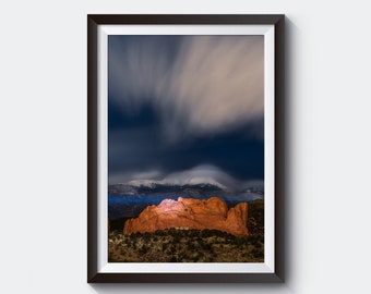 Stormy Night Over Garden of the Gods, Colorado Landscape Photography Prints, Colorado Springs Home Decor