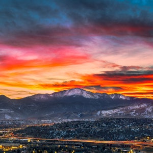 Pikes Peak Sunset Photo - Colorado Springs Cityscape Photo - Colorado Wall Art - Fine Art Photography Prints by Daniel Forster