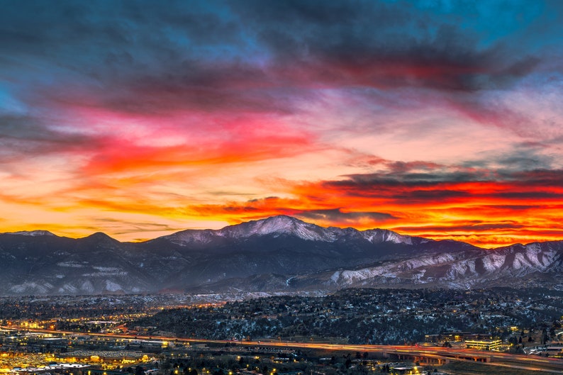 Pikes Peak Sunset Photo - Colorado Springs Cityscape Photo - Colorado Wall Art - Fine Art Photography Prints by Daniel Forster