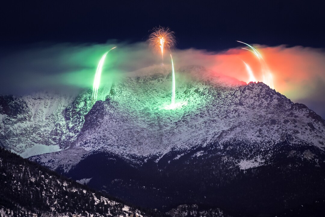 Pikes Peak Fireworks on New Years Eve Colorado Springs Photo Colorado