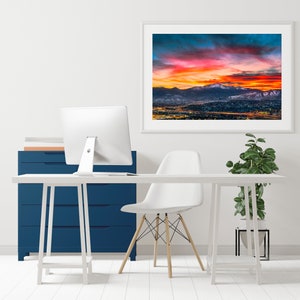 Pikes Peak Sunset Photo - Colorado Springs Cityscape Photo - Colorado Wall Art - Fine Art Photography Prints by Daniel Forster office mockup on wall