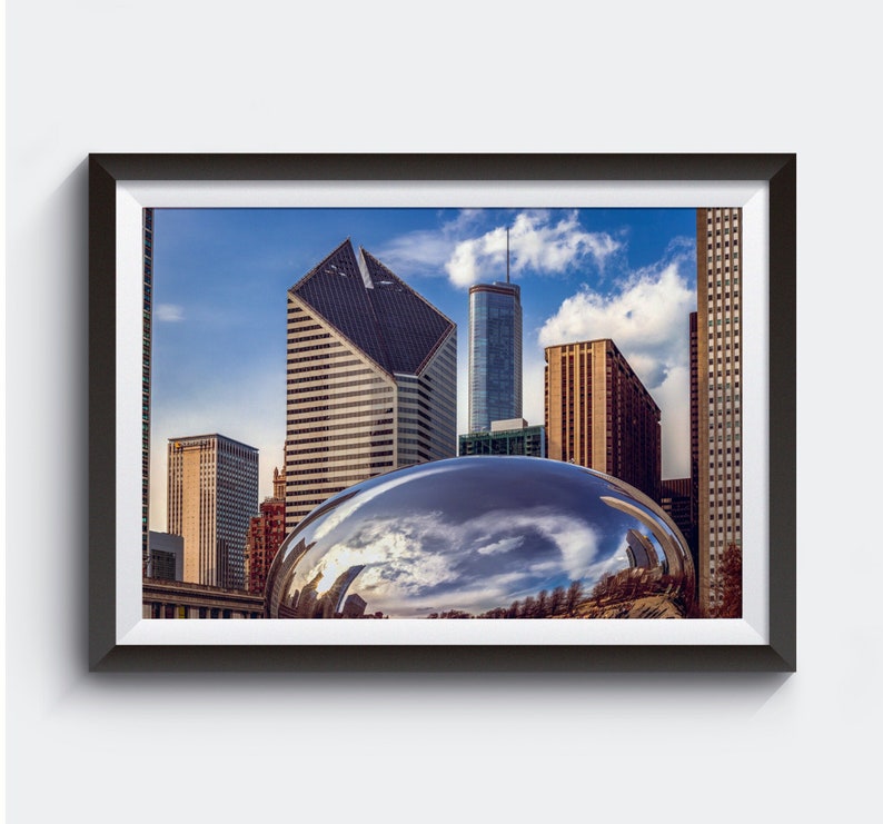City of Chicago Skyline Photography Prints Cloud Gate Sculpture Illinois Cityscape Wall Art image 1