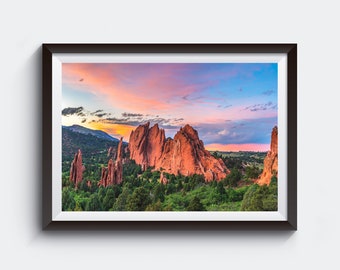 Garden of the Gods Park Sunset in Colorado Springs Photo - Landscape Photography - Colorado Wall Art