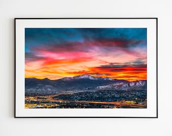 Pikes Peak Sunset Photo - Colorado Springs Scenic City Photography - Landscape Print - Fine Art Print - Mountain Photography Wall Art