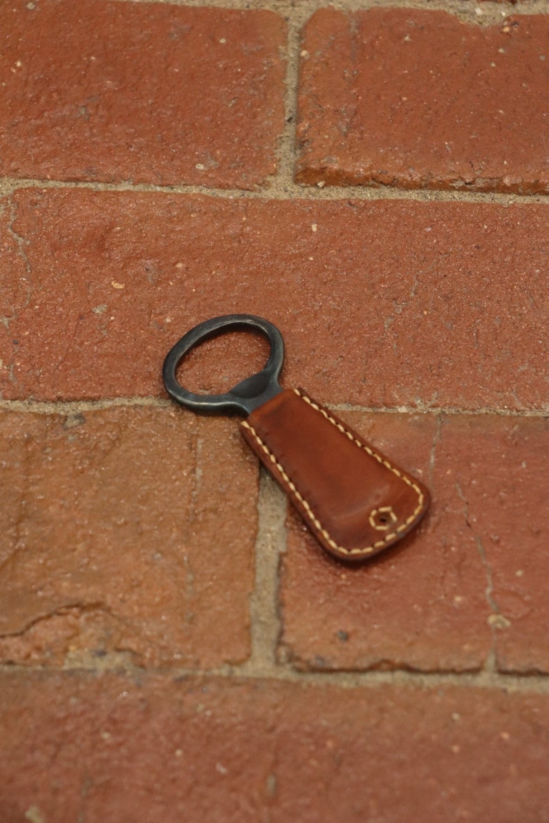 Handmade Steel Bottle Opener Key Chain Leather Bottle Opener Leather-wrapped Forged Bottle Opener