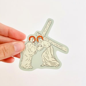 Vinylsticker katholieke heilige: kruisdraging, Maria en Jezus