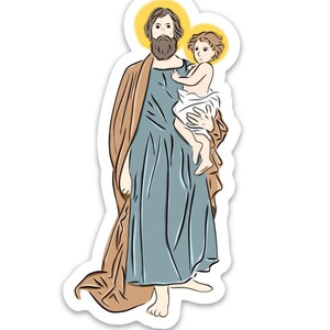 St Joseph Sticker - Saint Joseph and Baby Jesus Sticker - Catholic Stocking Stuffer - Christmas Vinyl Catholic Sticker