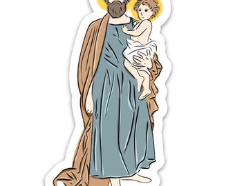 St Joseph Sticker - Saint Joseph and Baby Jesus Sticker - Catholic Stocking Stuffer - Christmas Vinyl Catholic Sticker