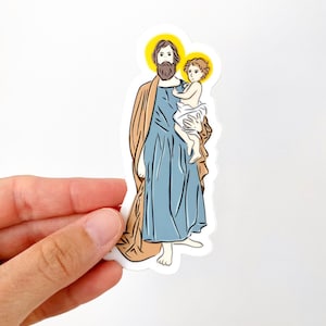 Sticker St. Jozef en het kindje Jezus - katholieke vinylsticker