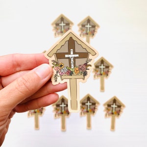 Catholic Crucifix Sticker - Jesus Garden Shrine - Christmas Stocking Vinyl Catholic Sticker