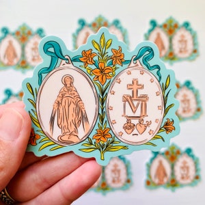 Katholieke sticker - wonderbaarlijke medaille - kerstsok vinyl katholieke sticker
