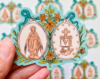 Catholic Sticker - Miraculous Medal - Christmas Stocking Vinyl Catholic Sticker