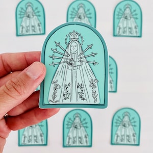 Catholic Saint Sticker - Our Lady of Sorrows - Mary  - Christmas Stocking Vinyl Catholic Sticker