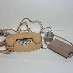 Vintage Working Princess Rotary Phone Western Electric Desk Telephone Beige Tan Bell System Dial Lights Up External Ringer 701B Landline