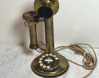 Antique Western Electric Candlestick Phone Brass 1920s Rotary Dial Vintage Decor