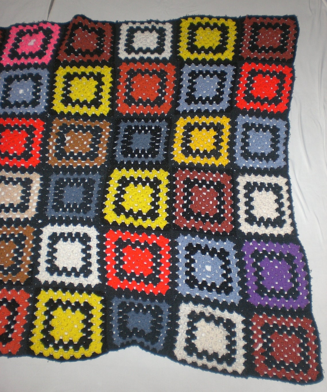 Vintage Roseanne Granny Square Handmade Crochet Afghan Throw | Etsy