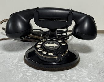 Vintage Automatic Electric A1 Highboy Monophone Black Rotary Dial Desk Phone Landline Telephone