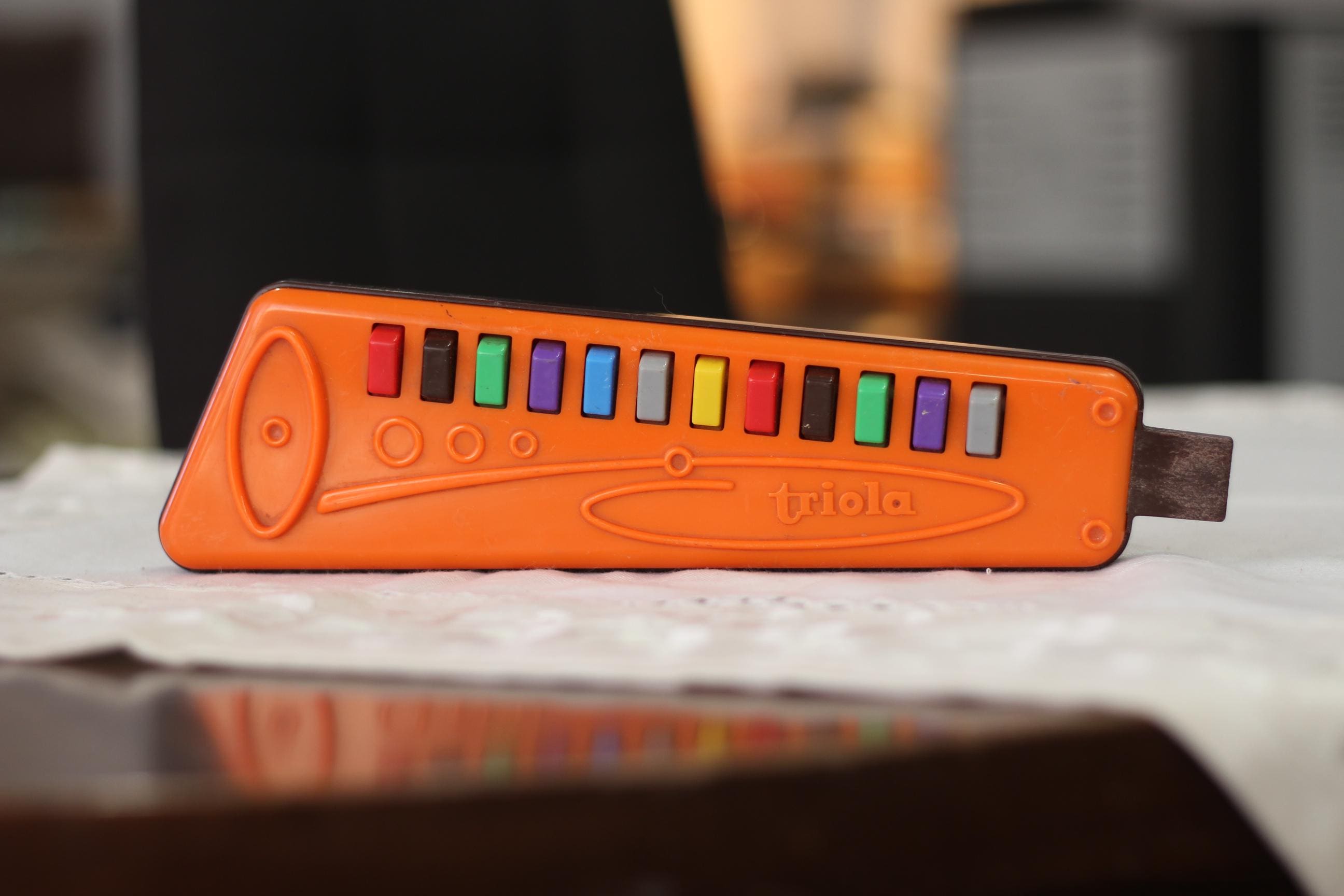 Vintage Kid's Triola, Orange Harmonica, Made in DDR, Music Instrument, Flute Whistle Toy