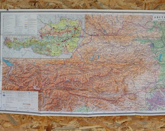 Vintage Austria Geographical Map, 1970's,Printed in USSR