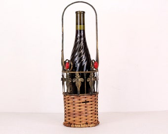 Ancien PORTE-BOUTEILLES Acier & Bois Panier à Bouteille VIN