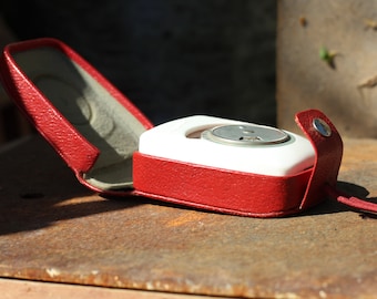 Vintage Camera Light Meter with Red Leather Case - Working Photography Tool