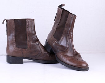 Vintage Brown Women's Shoes, Ankle Leather Shoes, Size EU - 38 UK - 5 US - 7.5