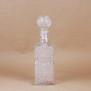 Vintage Embossed Whiskey Glass Decanter, Cut Glass Bottle