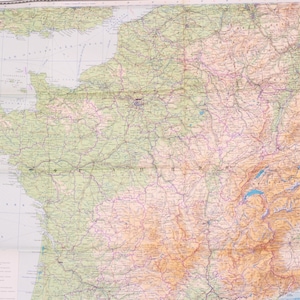 Vintage France Geographical Map, 1980&#39;s, Printed in USSR