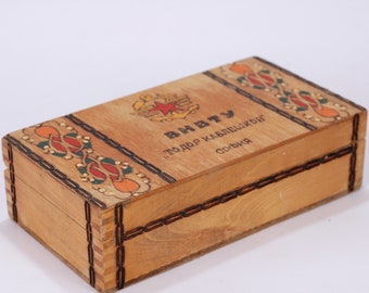 Vintage Wooden Box with Hand Carved and Painting Ornate, Jewelry or Trinket Box