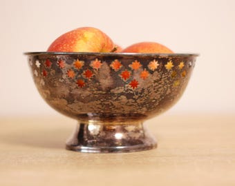 Vintage Metal Fruit Bowl with Stand, Star Cutout Candy Dish
