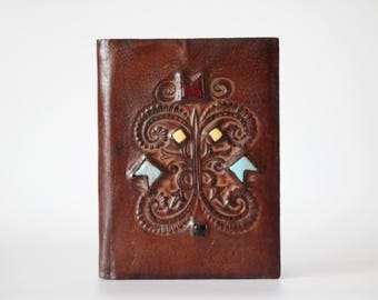 Vintage Embossed Leather Notebook Cover: Ornamental Book Folder