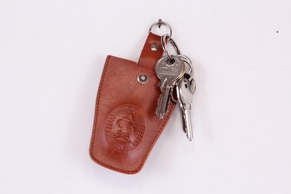 Red Emboss LV Leather Keychain