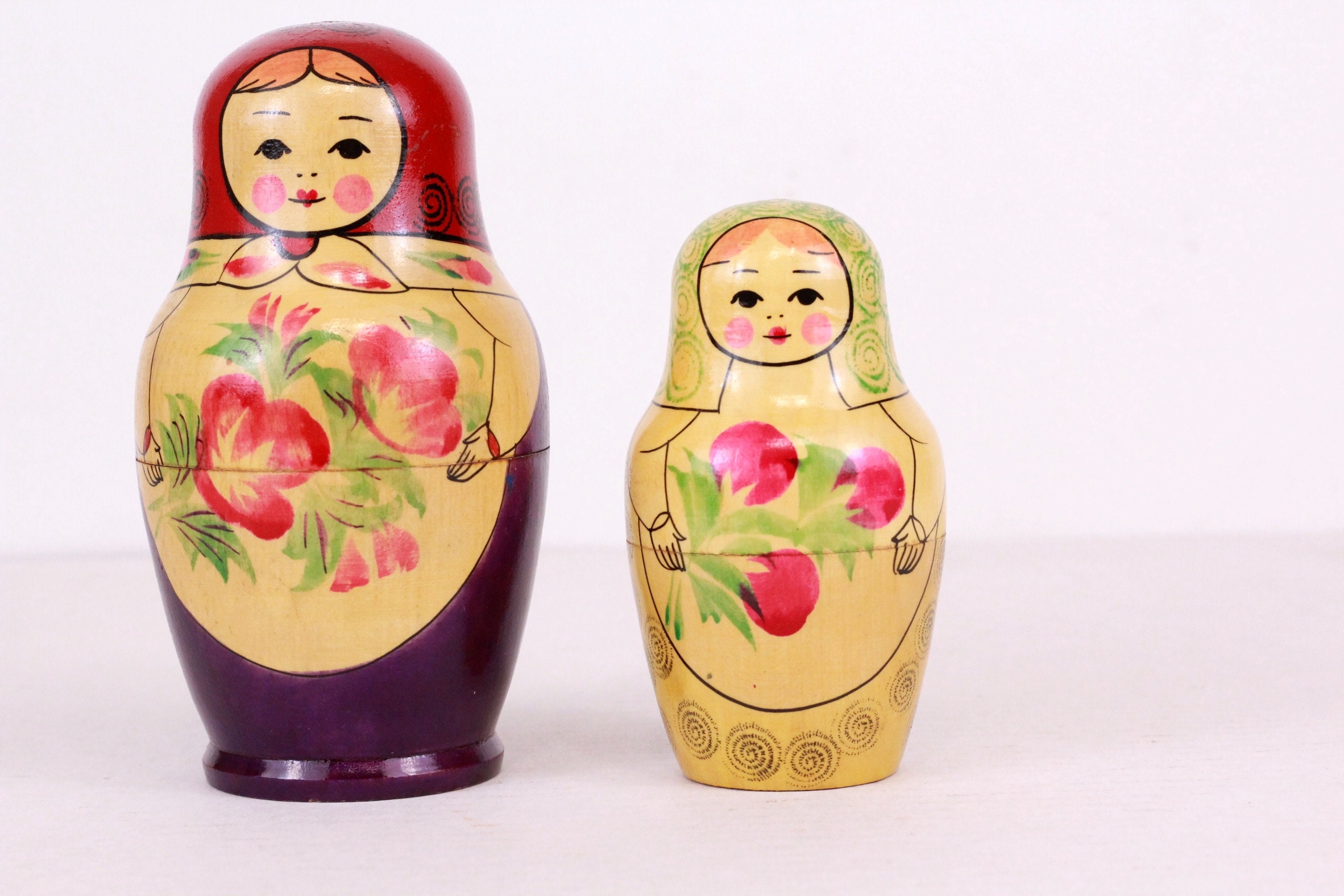 Russian Wood Doll Matryoshka Vintage Wooden Dolls Set of Six Etsy